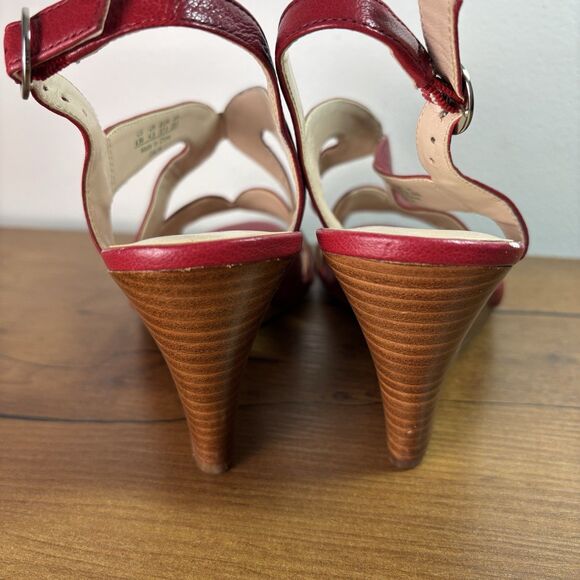 Franco Sarto Womens 6.5 Red Wedge Galia Heels Sandals Strappy - Picture 4 of 14
